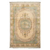 6x9 Ivory, Aqua, Brown Color Hand Knotted French Aubusson Savonnerie Wool Traditional Oriental Rug